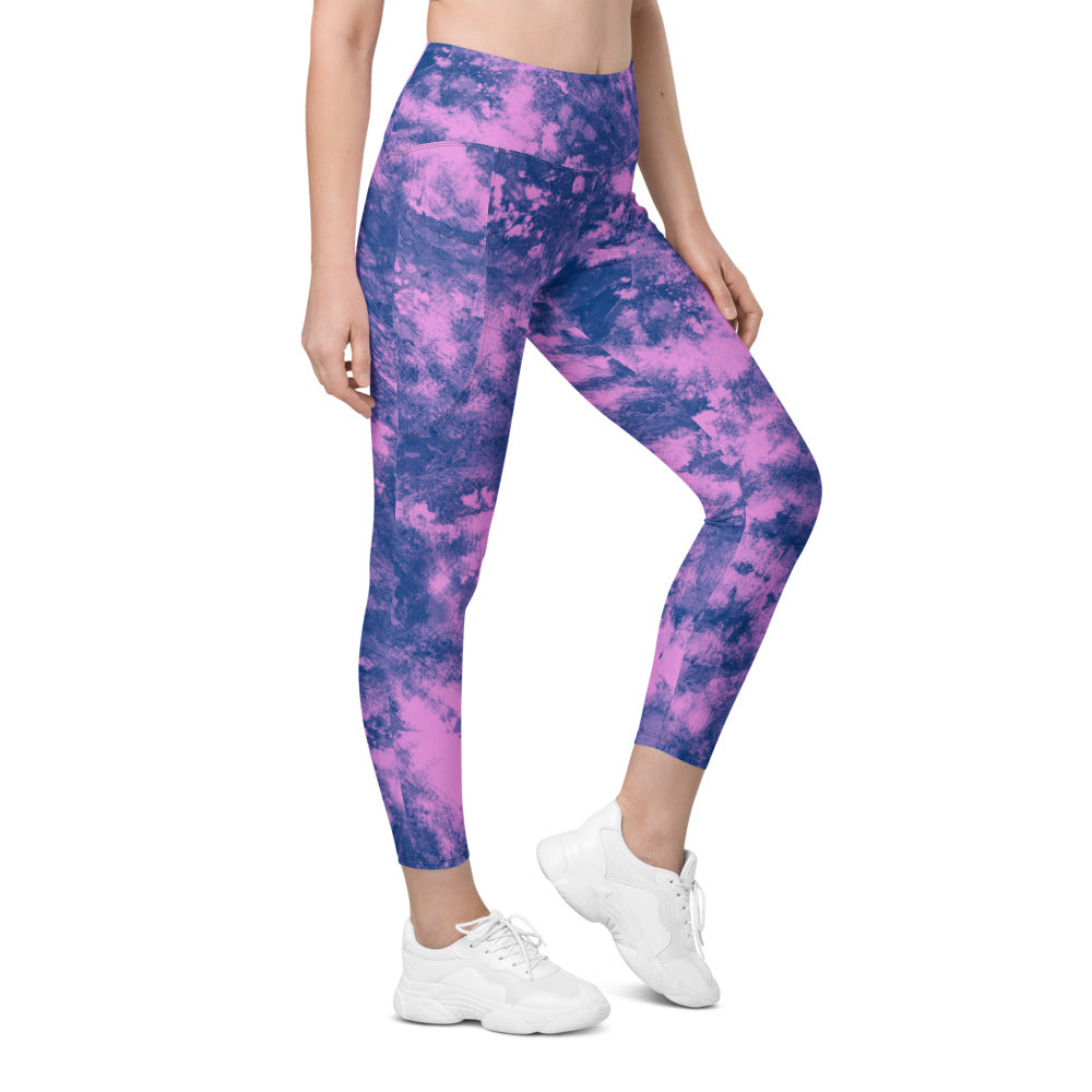 Womens Workout Yoga Navy Glaze Leggings with Pockets | Gearbunch.com