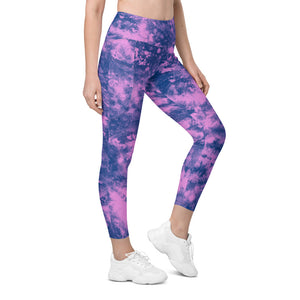 Womens Workout Yoga Navy Glaze Leggings with Pockets | Gearbunch.com