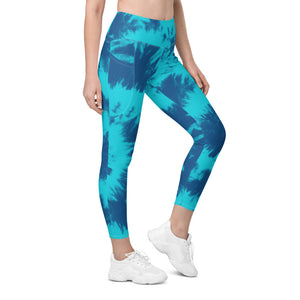 Womens Workout Yoga Blue & Aqua Tie Dye Leggings with Pockets