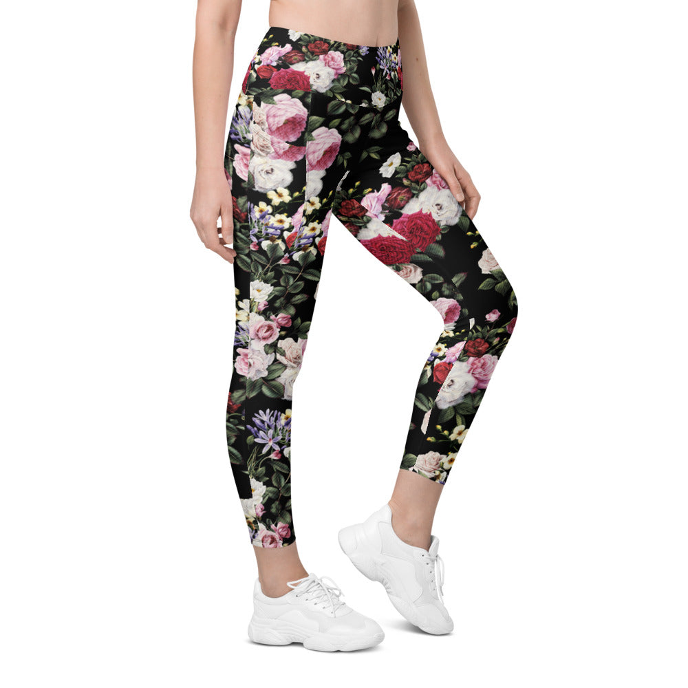 Womens Workout Yoga Colorful Roses Leggings with Pockets | Gearbunch