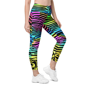 Womens Colorful Zebra Striped Leggings with Pockets | Gearbunch.com