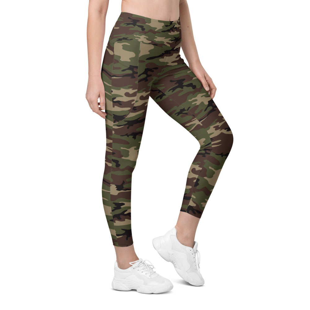 Womens Workout Army Camo Leggings with Pockets Green/Brown | Gearbunch