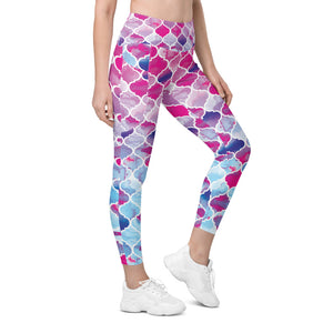 Pink & Blue Arabic Pattern Leggings with Pockets | Gearbunch.com