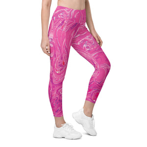 Womens Workout Yoga Pink Swirl Leggings with Pockets | Gearbunch.com