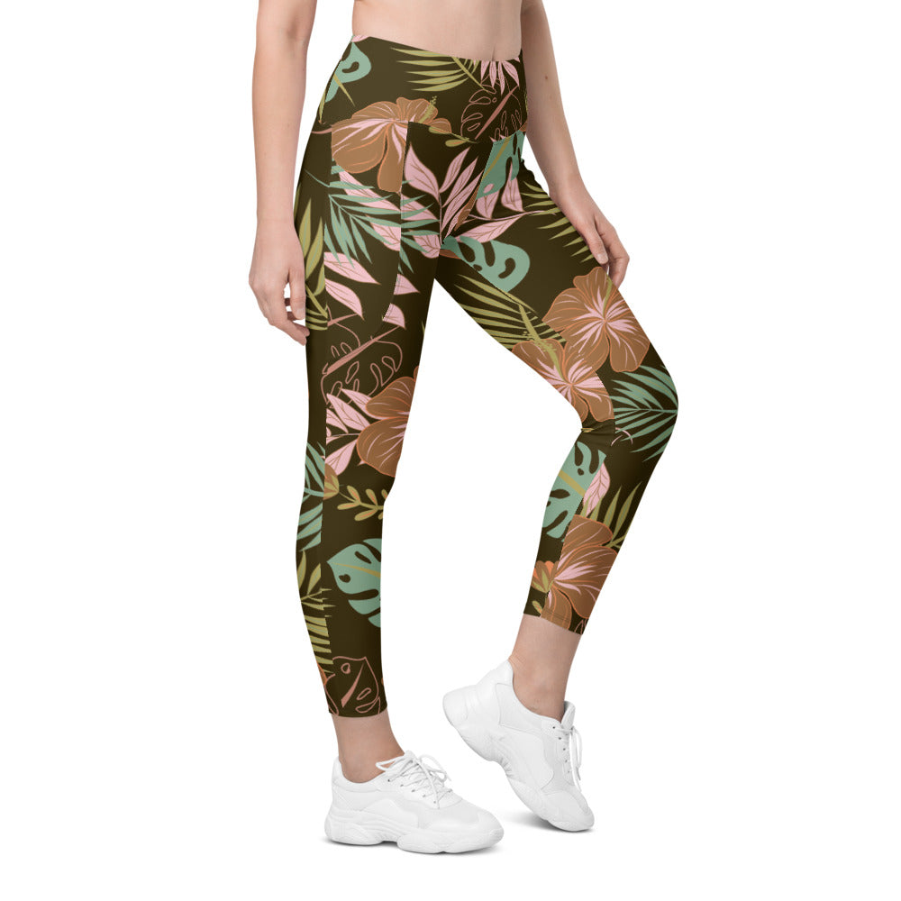 Womens Workout Yoga Fall Floral Leggings with Pockets | Gearbunch.com