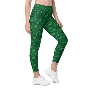 Women Workout Irish 3D Shamrocks Leggings with Pockets | Gearbunch.com