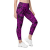 Womens Pink Glowing Floral Leggings with Pockets Black | Gearbunch.com