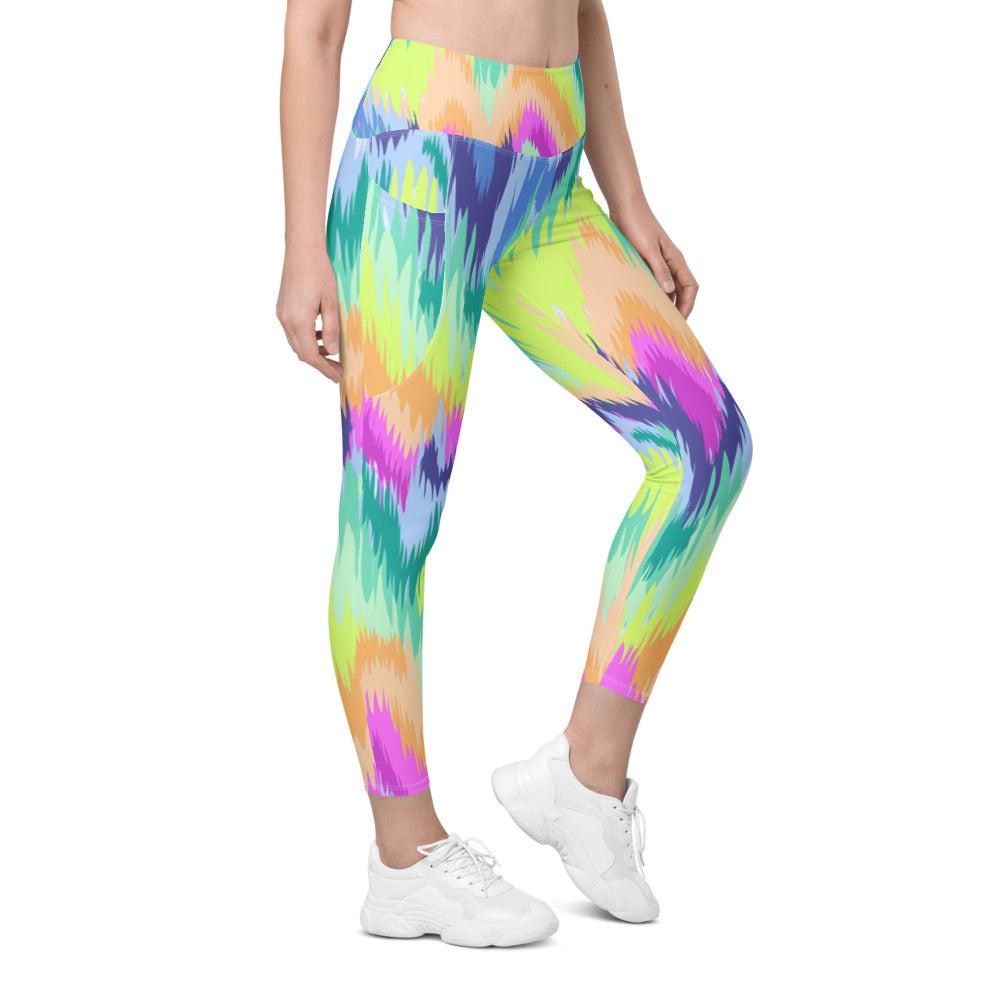 Womens Rave Sound Wave Leggings with Pockets Rainbow | Gearbunch.com