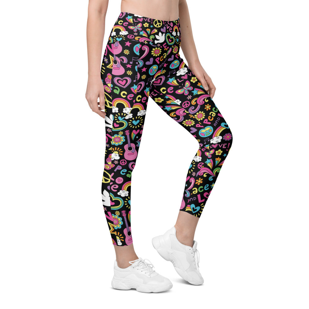 Womens Workout Peace and Love Leggings with Pockets | Gearbunch.com
