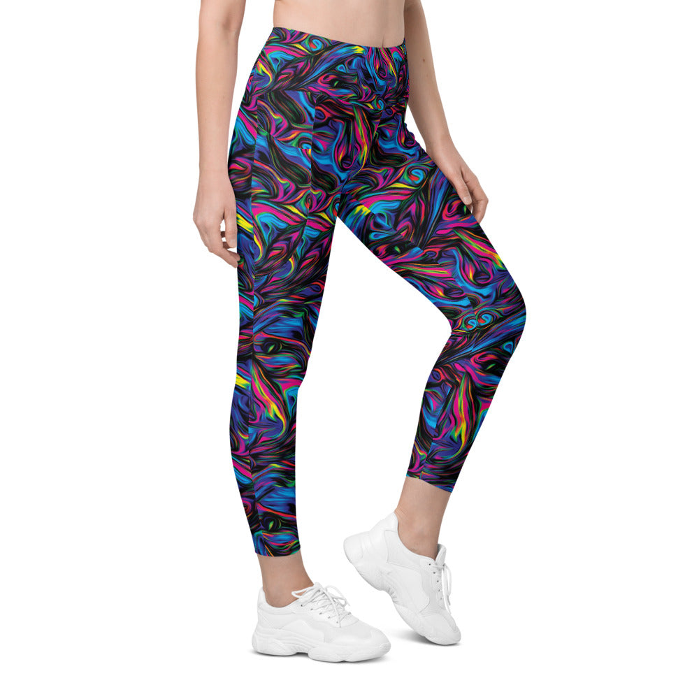 Womens Psychedelic Neon Paint Leggings with Pockets | Gearbunch.com