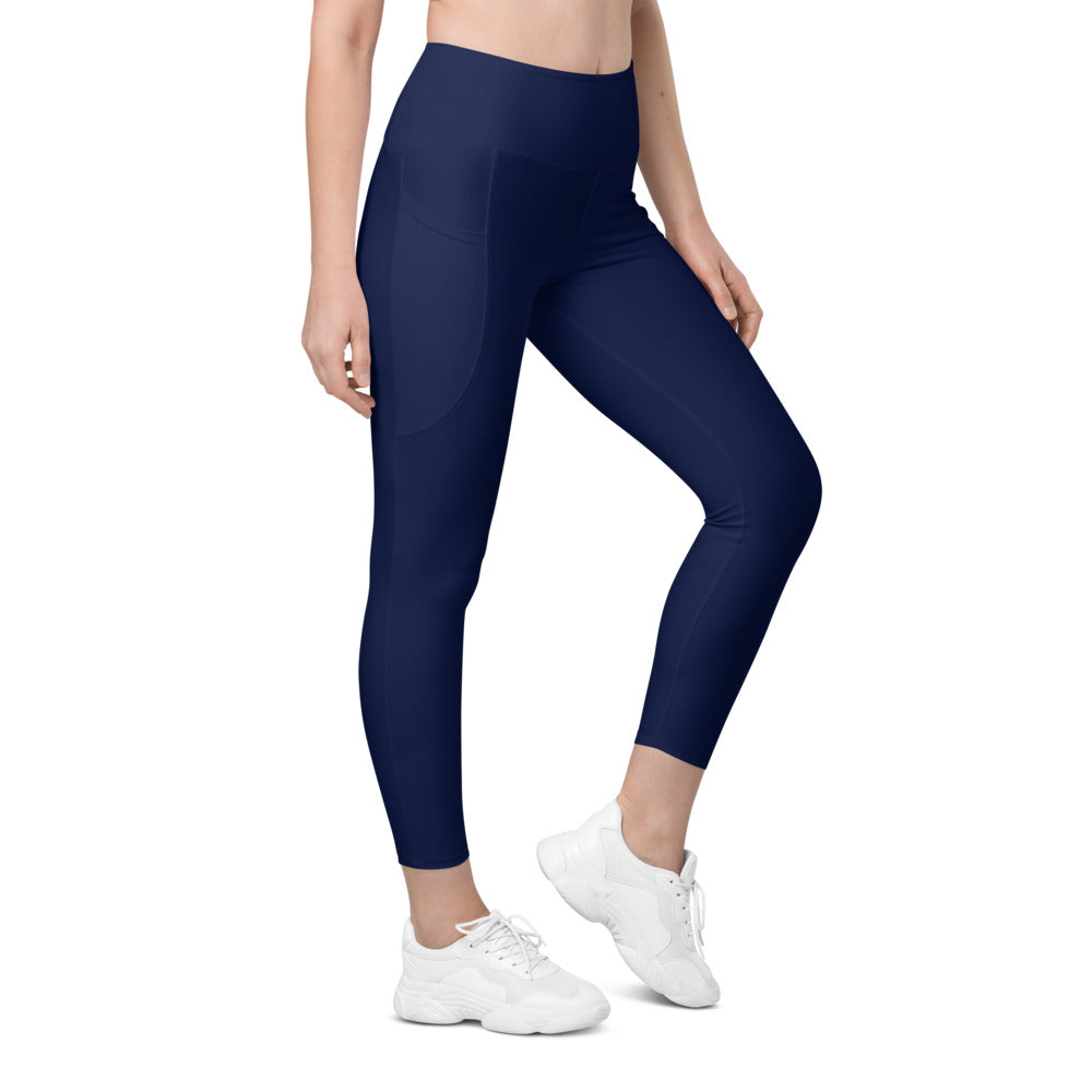 Womens Workout Solid Ocean Blue Leggings with Pockets | Gearbunch.com