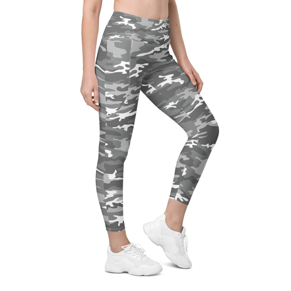 Womens Workout Light Grey Camo Leggings with Pockets | Gearbunch.com