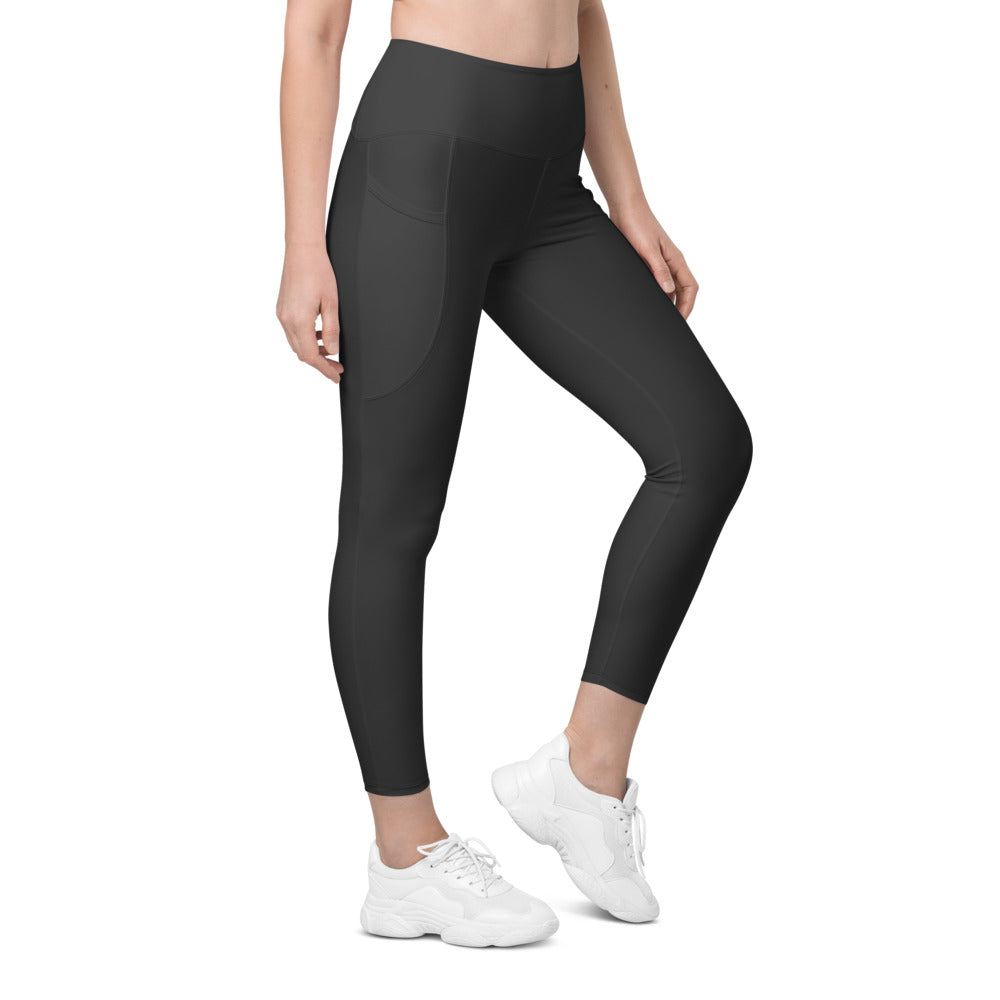 Womens Solid Charcoal Grey Leggings with Pockets