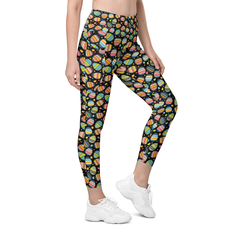 Womens Workout Easter Egg Leggings with Pockets Black | Gearbunch.com