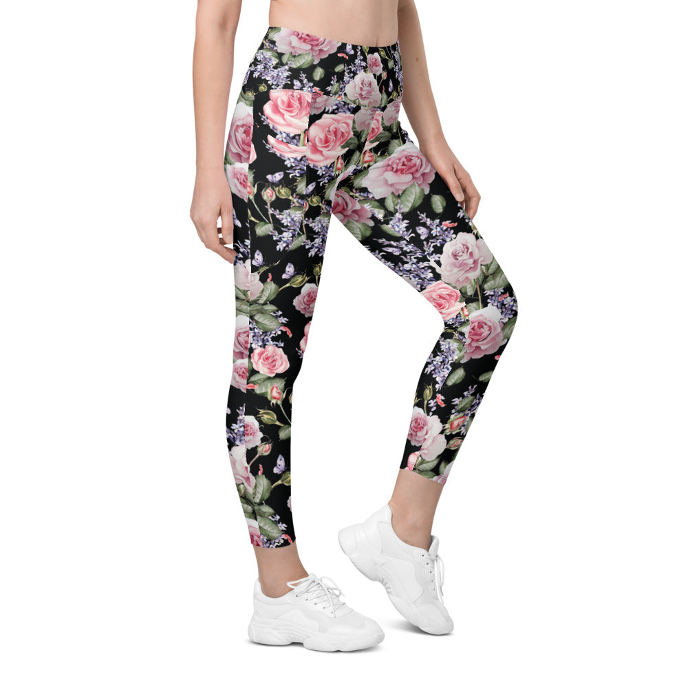 Watercolor Roses & Lavender Leggings with Pockets | Gearbunch.com