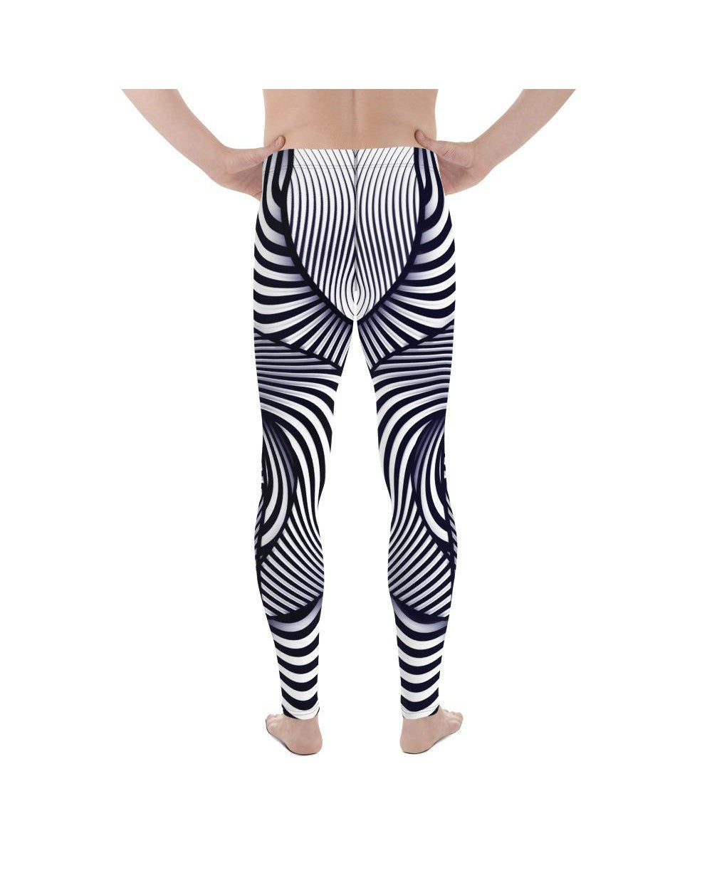 Meggings - Mens Leggings Workout Optical Illusion Stripes Meggings White/Blue/Navy | Gearbunch.com