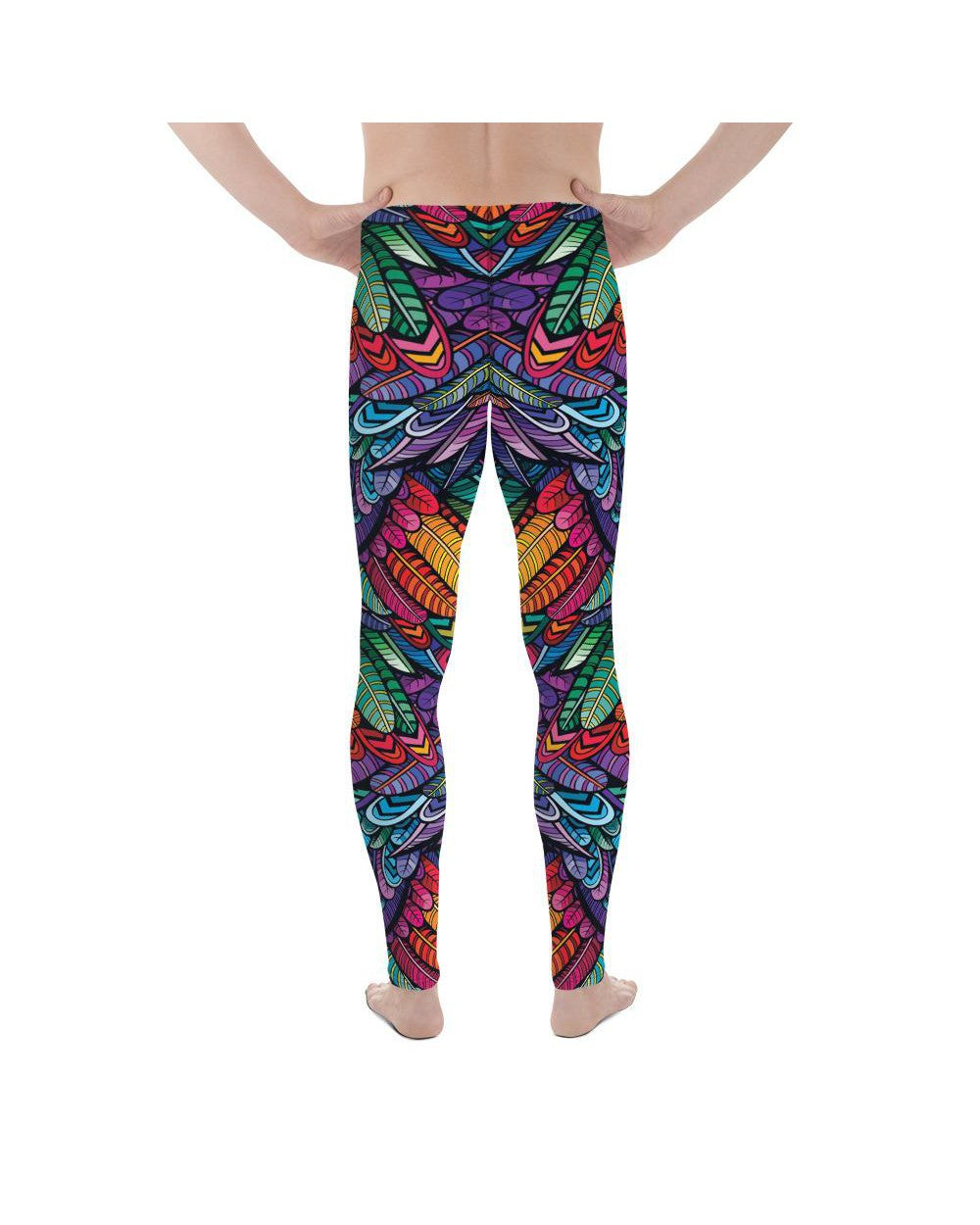 Mens Leggings Workout Colorful Feathers Meggings Green | Gearbunch.com