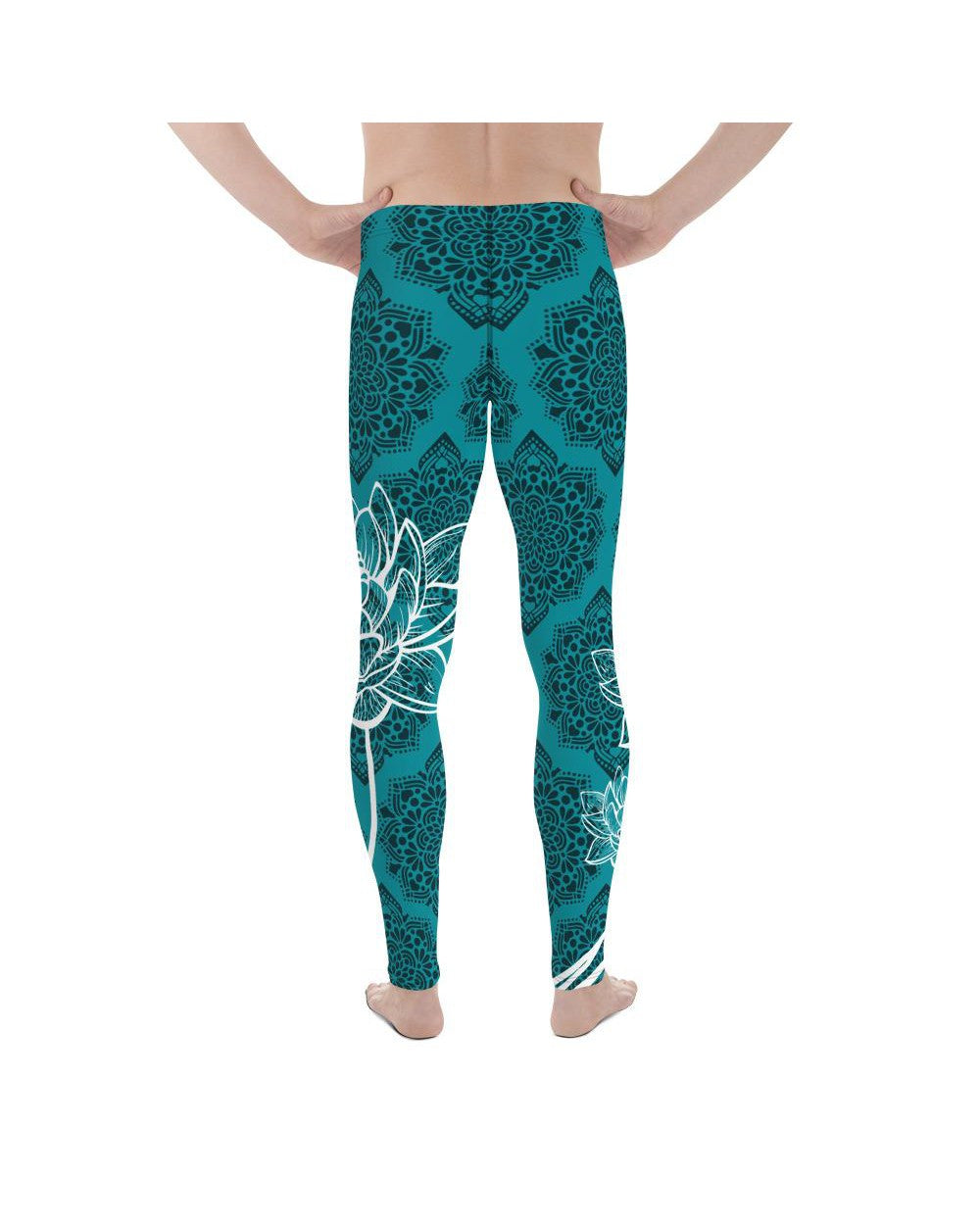 Mens Leggings Workout Cyan Blue Lotus Meggings | Gearbunch.com