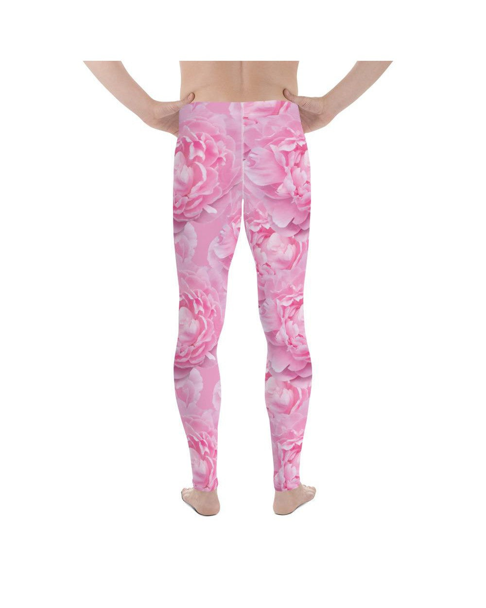 Mens Leggings Workout Peony Flower Meggings Pink/White | Gearbunch.com