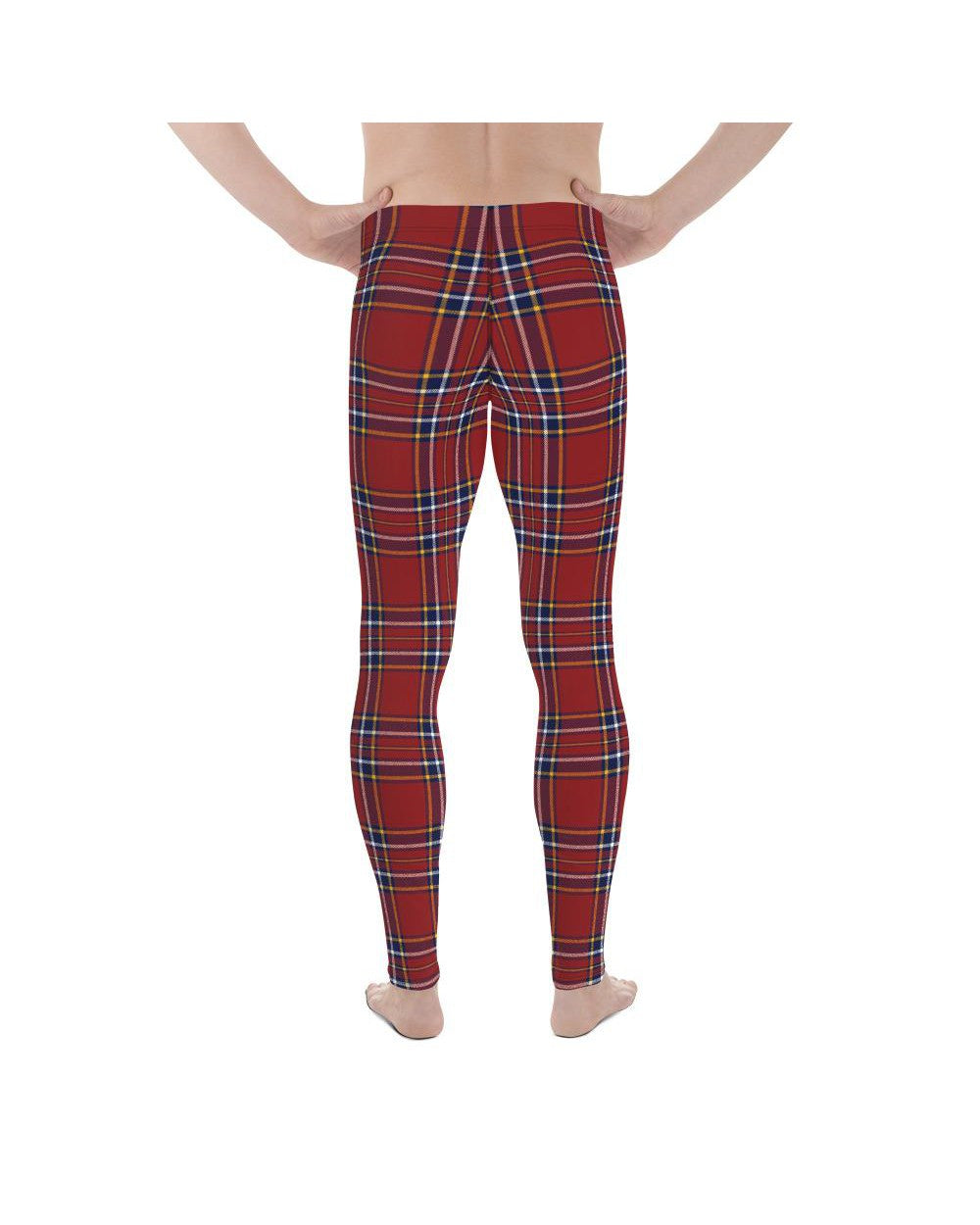 Mens Leggings Workout Deep Red Tartan Meggings | Gearbunch.com