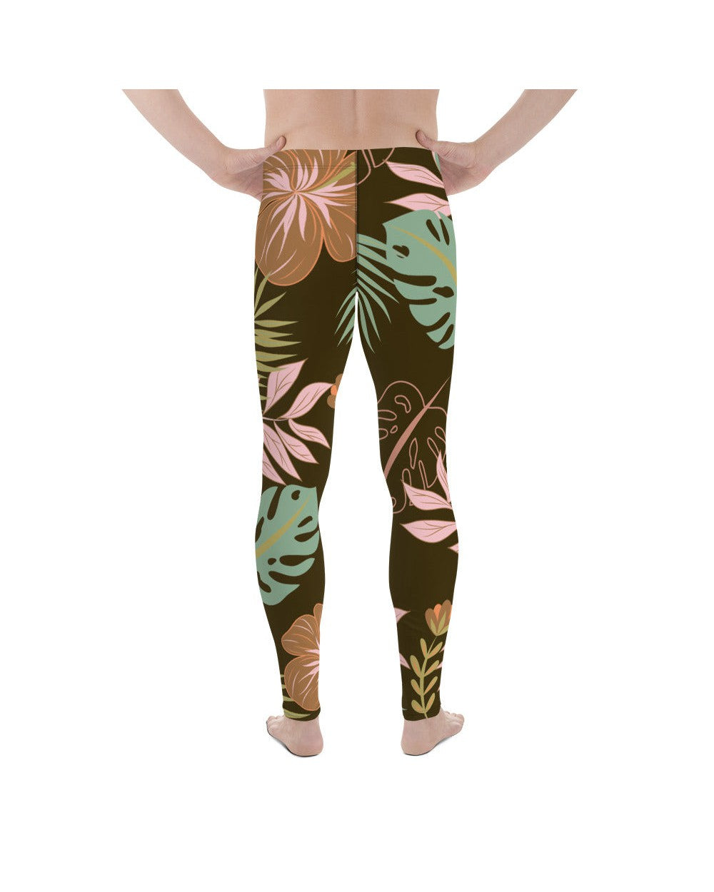 Mens Leggings Workout Fall Floral Meggings Brown/Green | Gearbunch.com