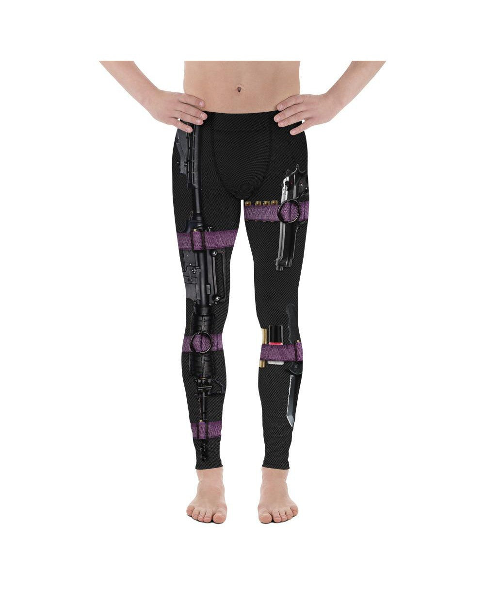 Mens Leggings Workout Guns & Make-up Carbon Meggings Black/Purple/White | Gearbunch.com