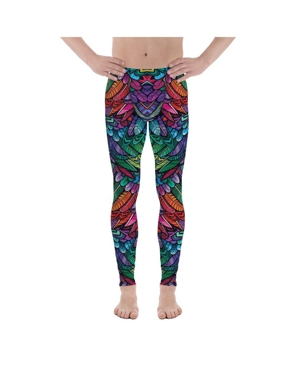 Mens Leggings Workout Colorful Feathers Meggings Green | Gearbunch.com