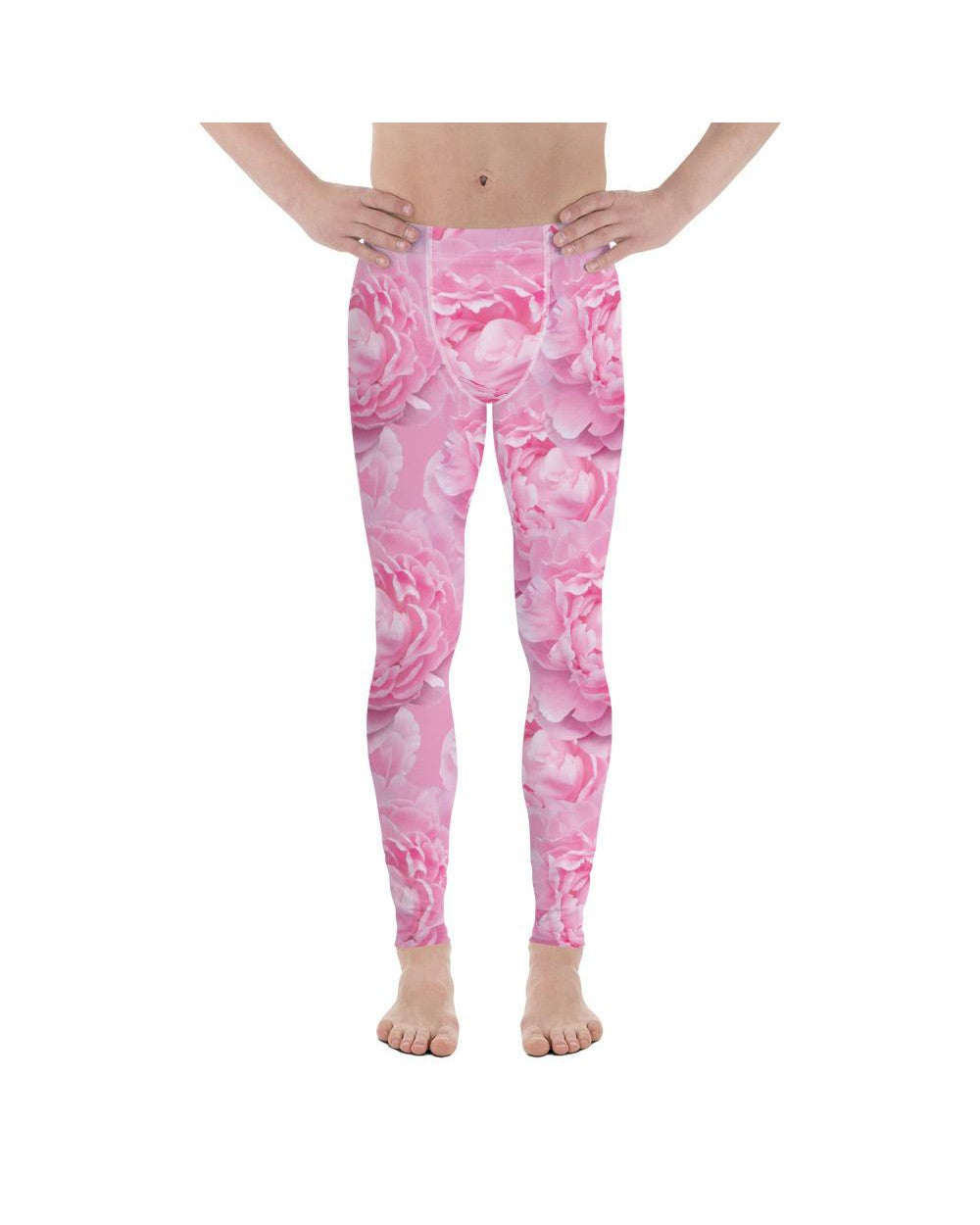 Mens Leggings Workout Peony Flower Meggings Pink/White | Gearbunch.com