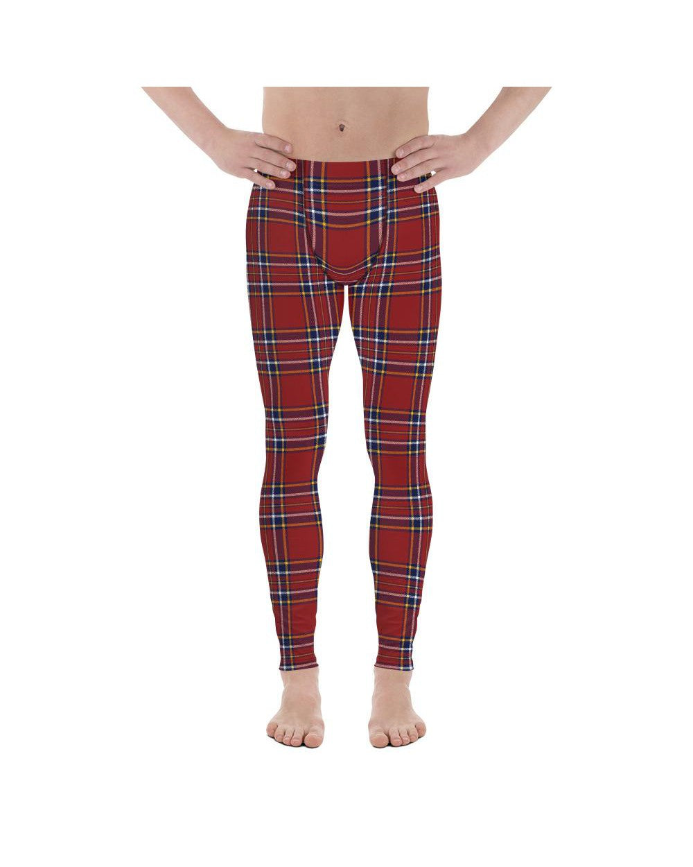 Mens Leggings Workout Deep Red Tartan Meggings | Gearbunch.com