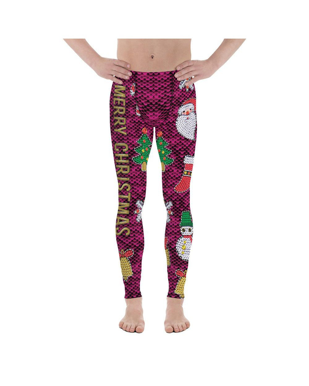 Mens Leggings Workout Christmas Paillette Meggings Purple/Red/Green