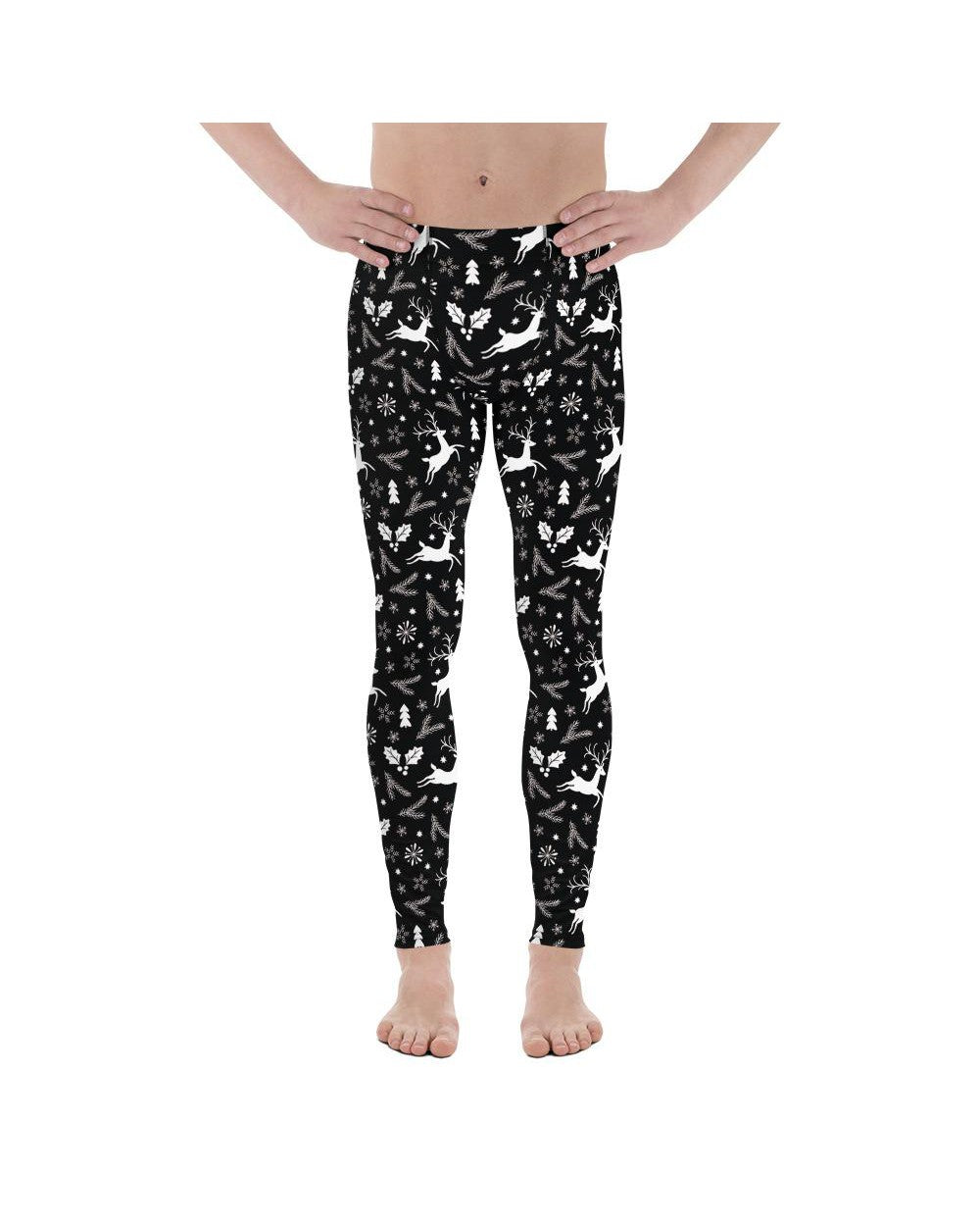 Mens Legging Workout Black Reindeer Christmas Meggings | Gearbunch.com