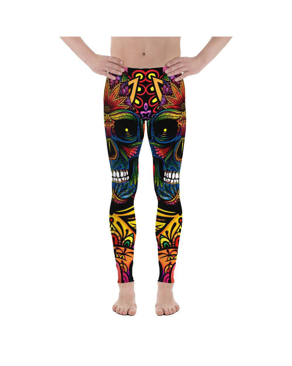 Mens Leggings Workout EDM - Rainbow Rave Skull Meggings | Gearbunch.com