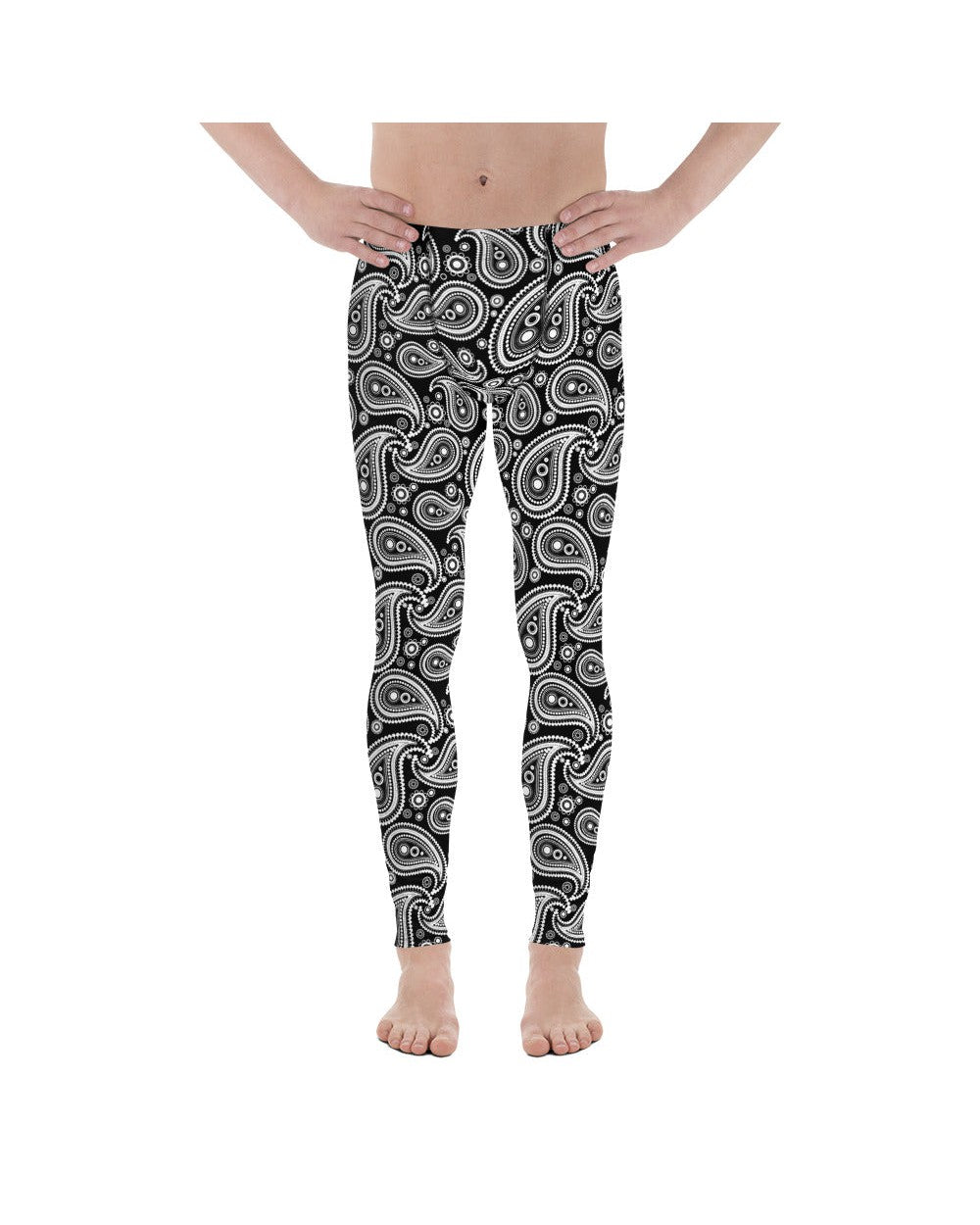 Mens Leggings Workout Black & White Paisley | Gearbunch.com