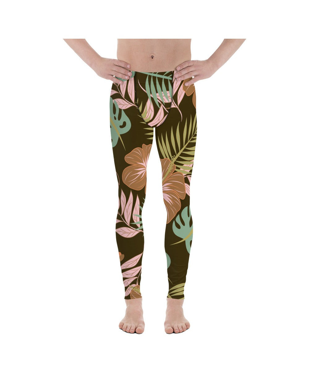 Mens Leggings Workout Fall Floral Meggings Brown/Green | Gearbunch.com