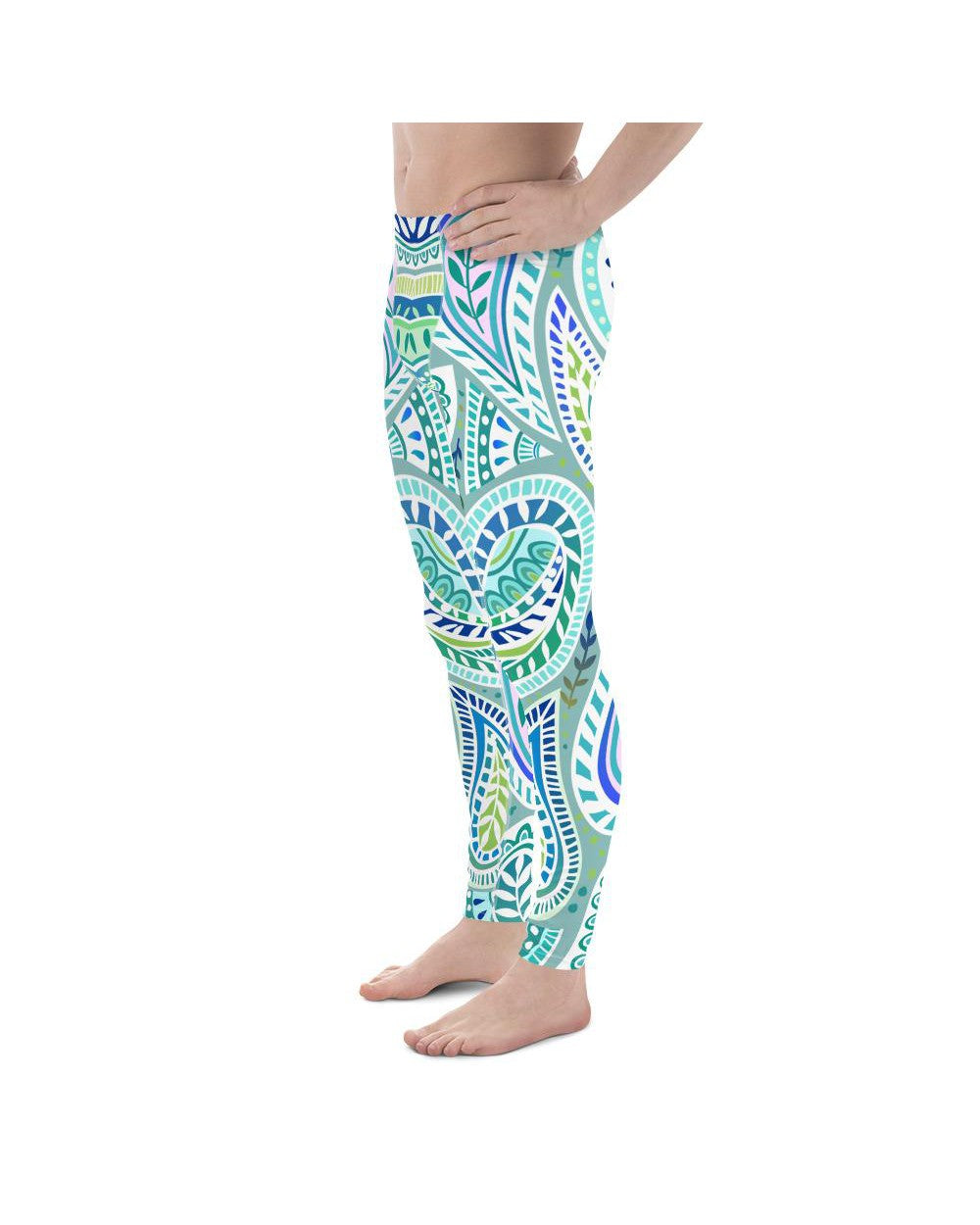 Blue and Green Paisley Meggings Gearbunch Men's Leggings