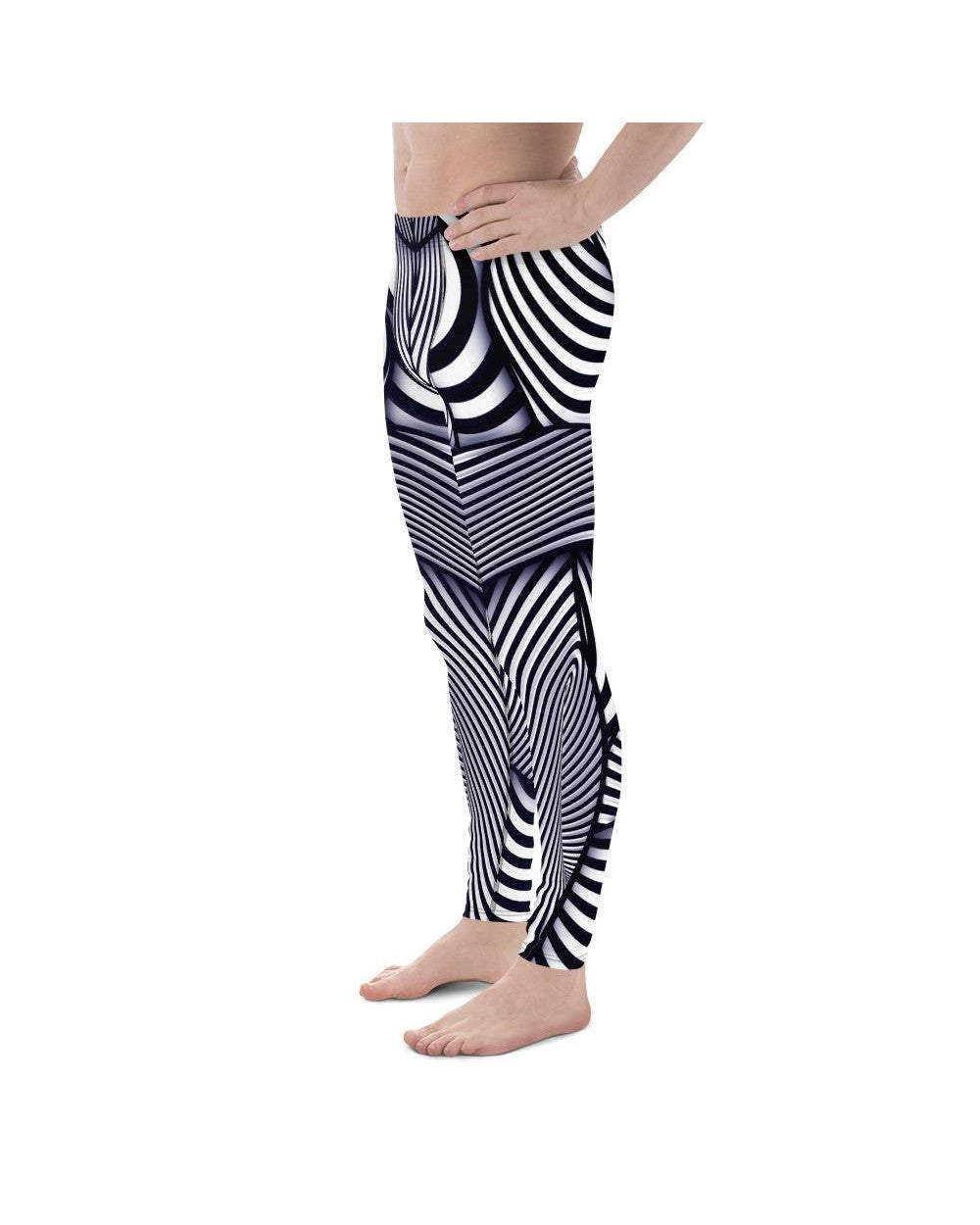 Meggings - Mens Leggings Workout Optical Illusion Stripes Meggings White/Blue/Navy | Gearbunch.com