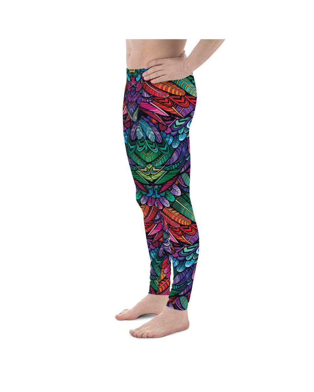 Mens Leggings Workout Colorful Feathers Meggings Green | Gearbunch.com