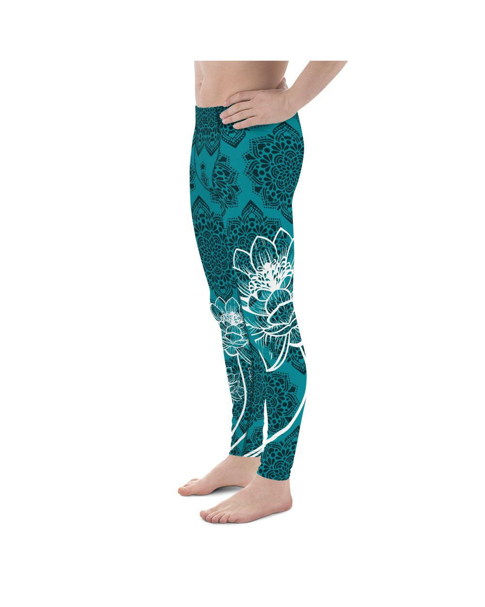 Mens Leggings Workout Cyan Blue Lotus Meggings | Gearbunch.com