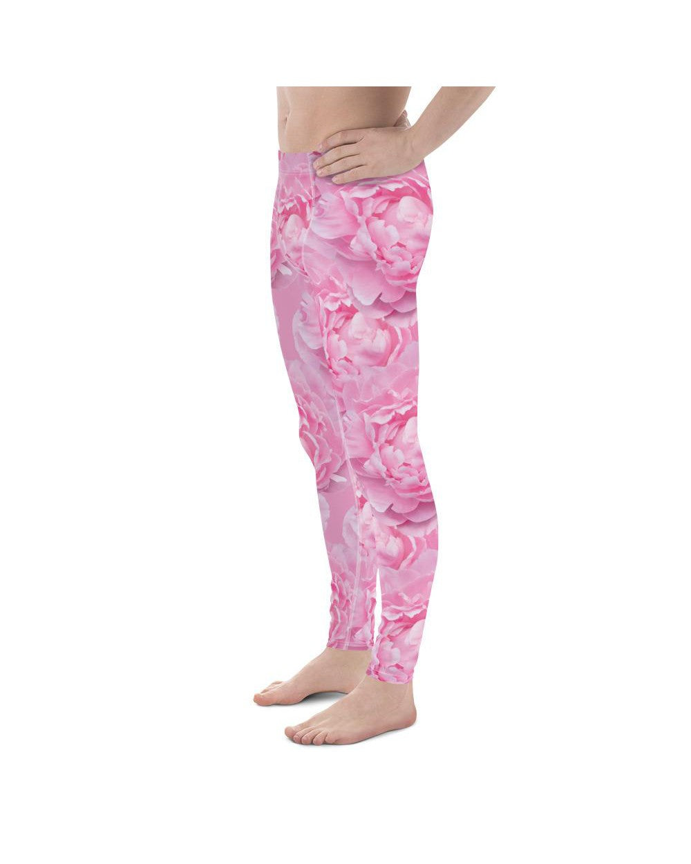 Mens Leggings Workout Peony Flower Meggings Pink/White | Gearbunch.com