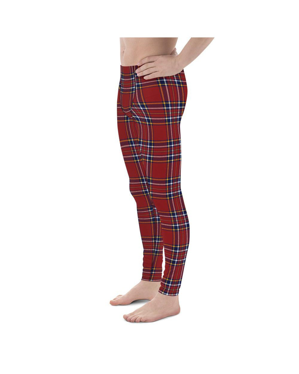 Mens Leggings Workout Deep Red Tartan Meggings | Gearbunch.com