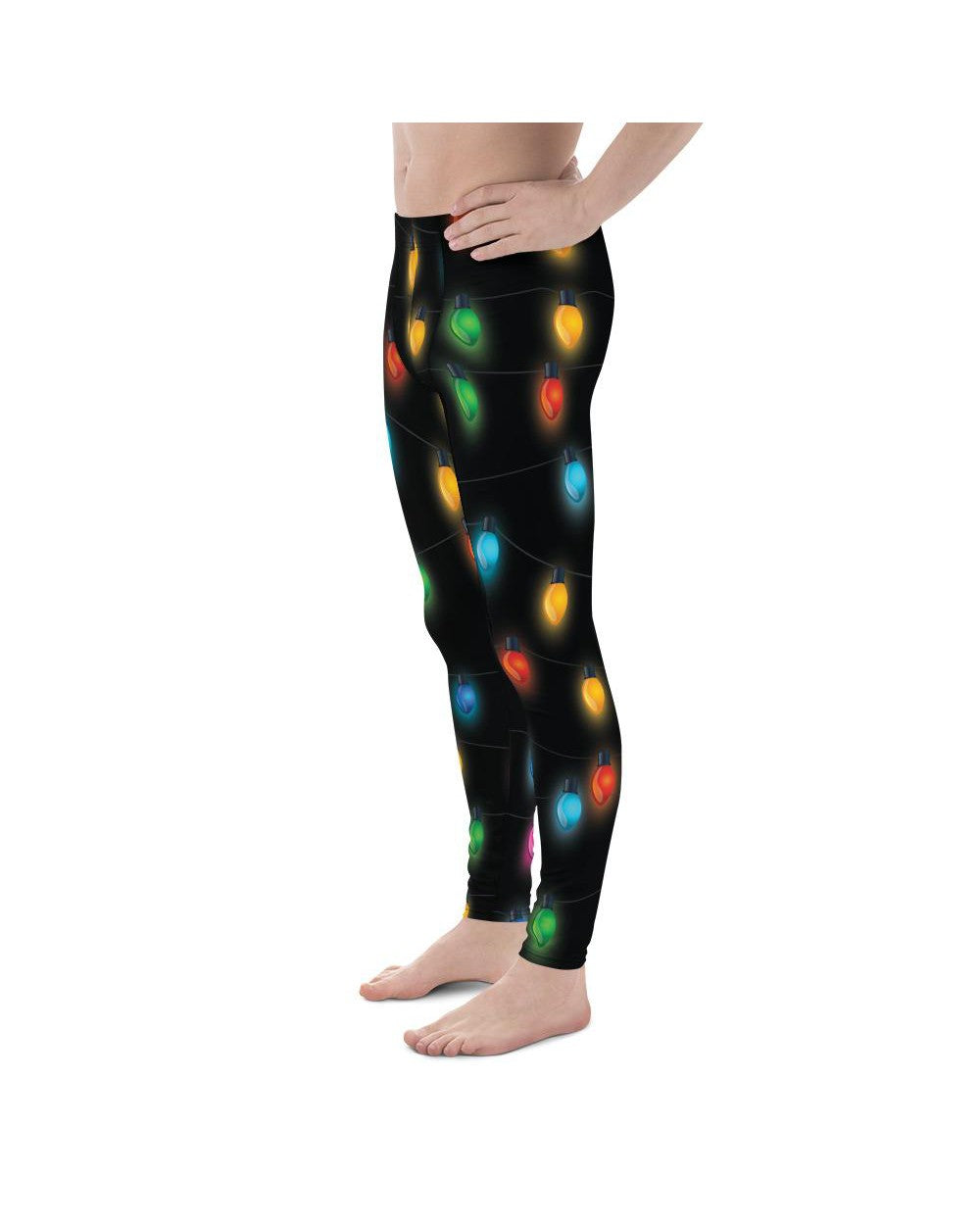 Mens Leggings Workout Christmas Lights Meggings Black | Gearbunch.com