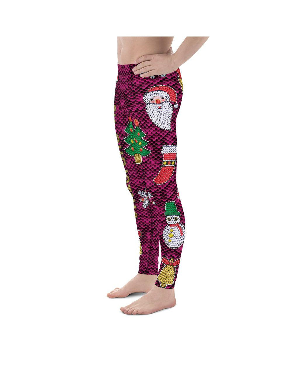 Mens Leggings Workout Christmas Paillette Meggings Purple/Red/Green