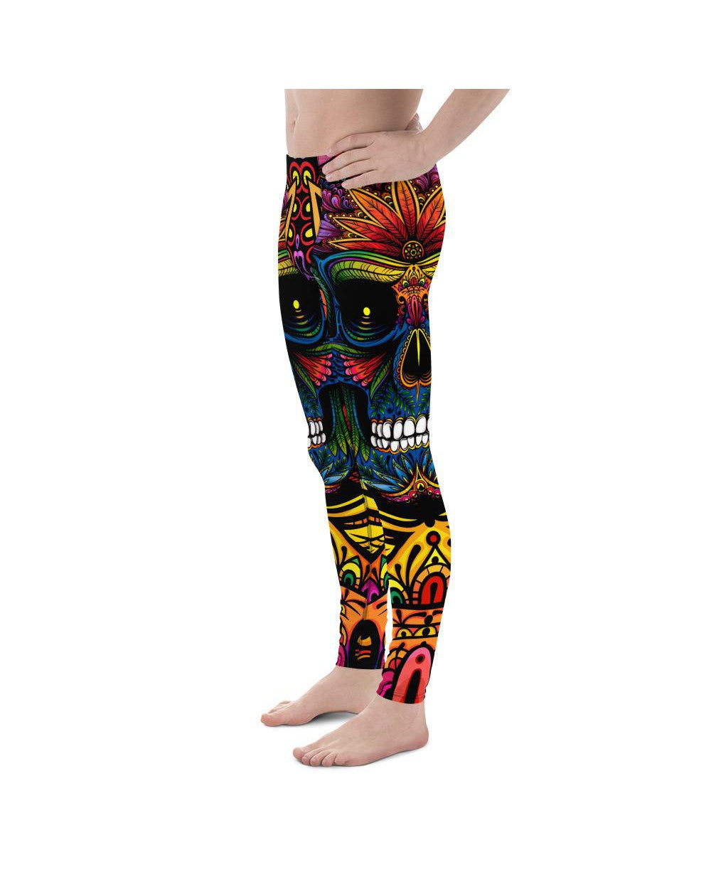 Mens Leggings Workout EDM - Rainbow Rave Skull Meggings | Gearbunch.com