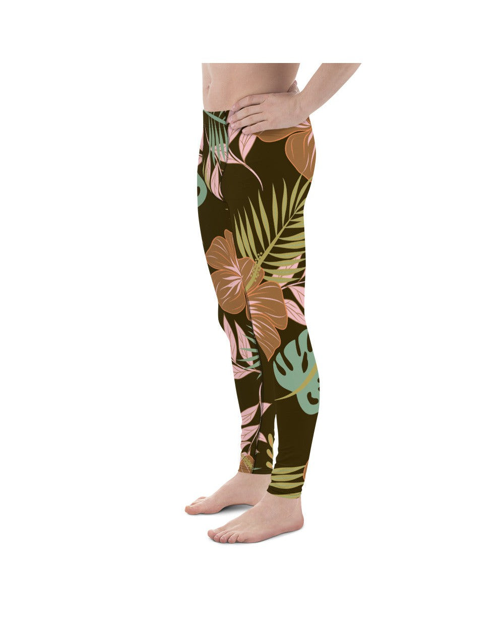 Mens Leggings Workout Fall Floral Meggings Brown/Green | Gearbunch.com