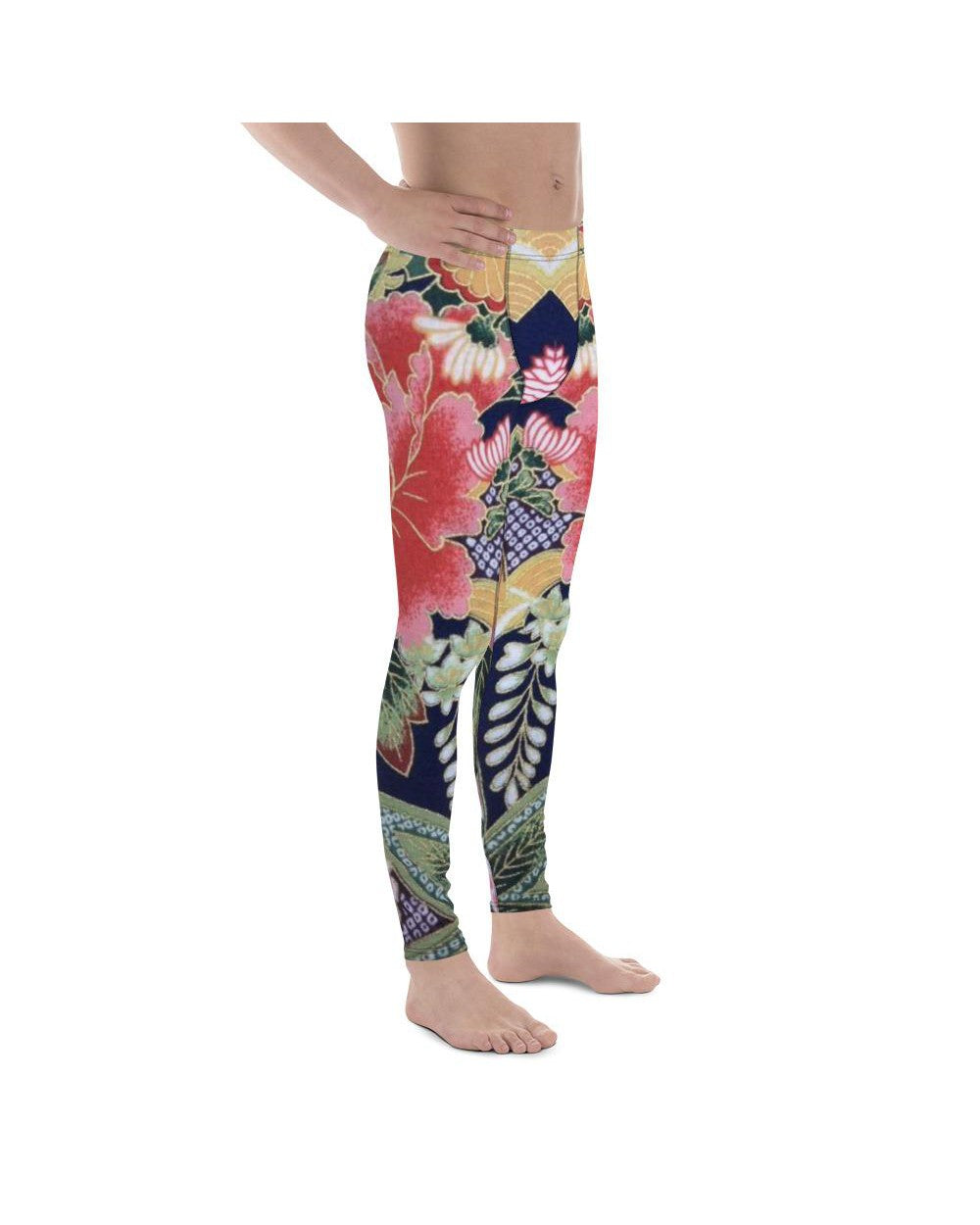 Men's oriental floral printed meggings front view