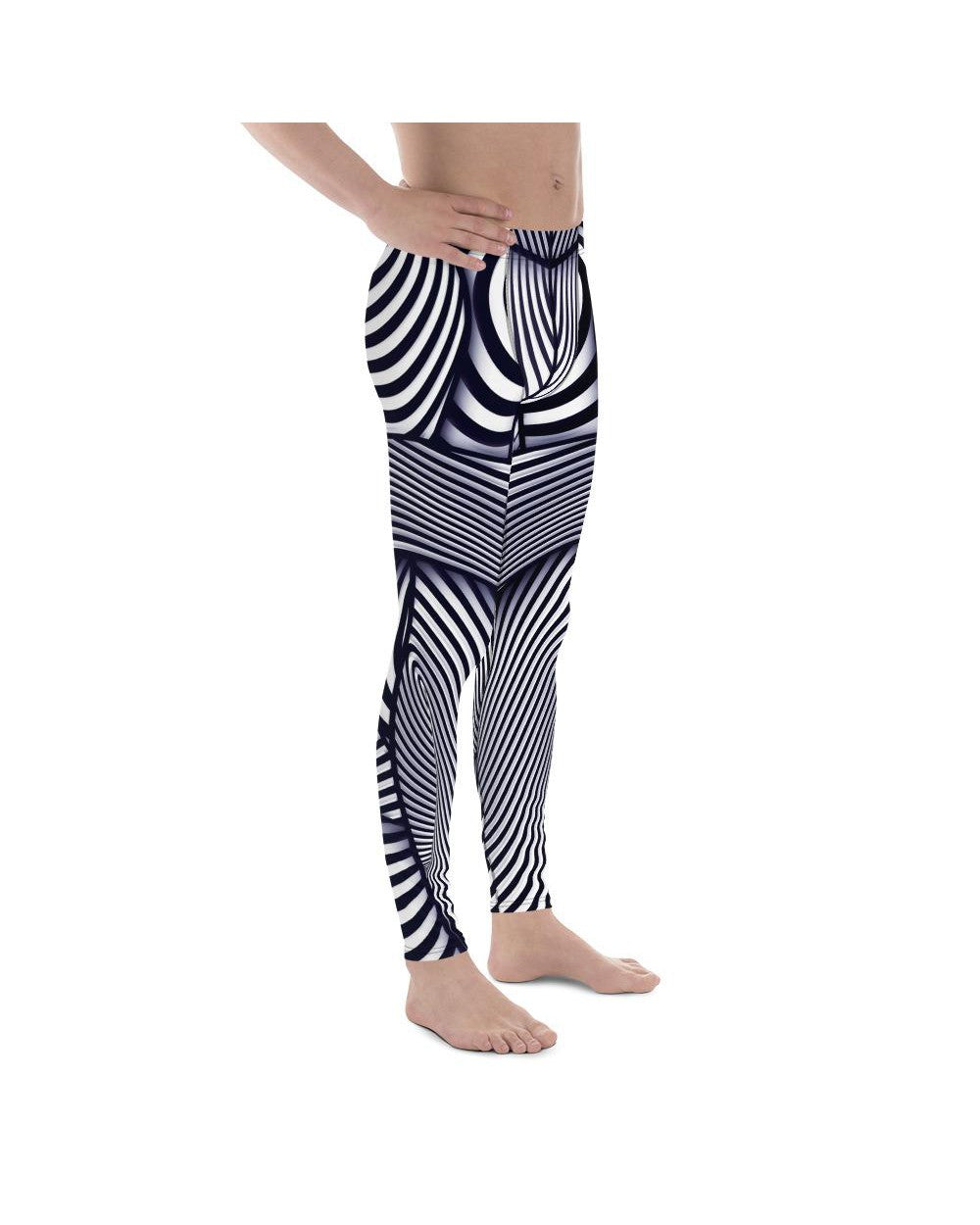 Meggings - Mens Leggings Workout Optical Illusion Stripes Meggings White/Blue/Navy | Gearbunch.com