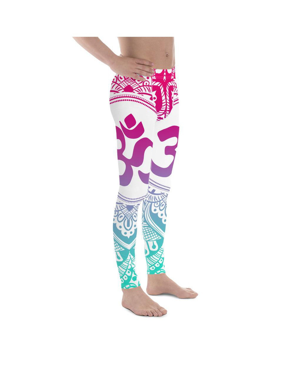 Mens Leggings Workout Bright OM Meggings White/Pink/Blue | Gearbunch.com