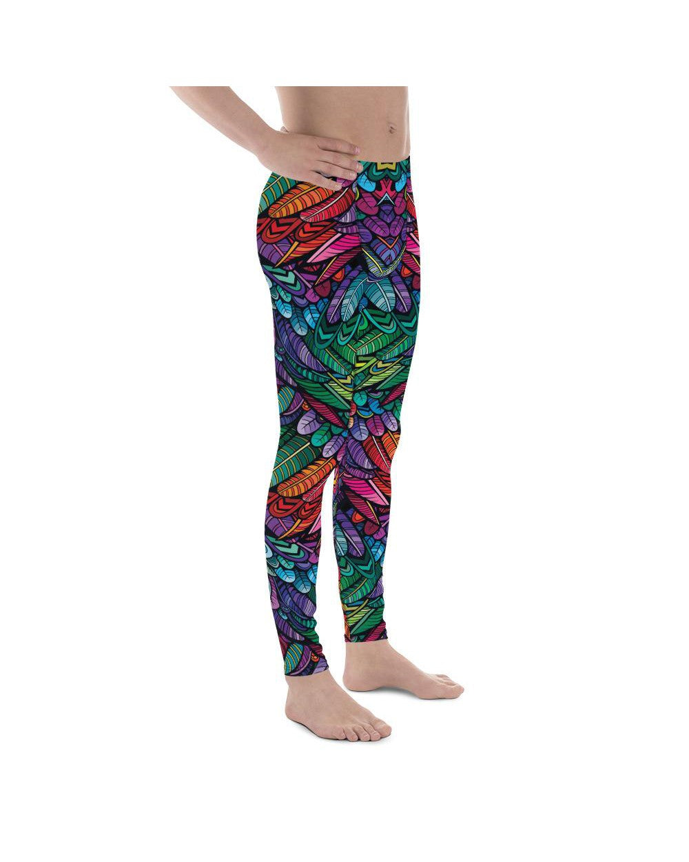 Mens Leggings Workout Colorful Feathers Meggings Green | Gearbunch.com