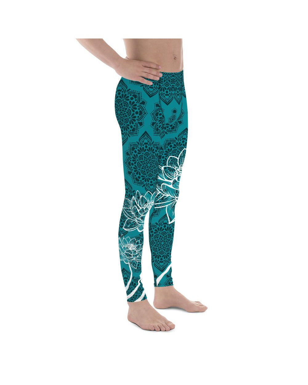 Mens Leggings Workout Cyan Blue Lotus Meggings | Gearbunch.com