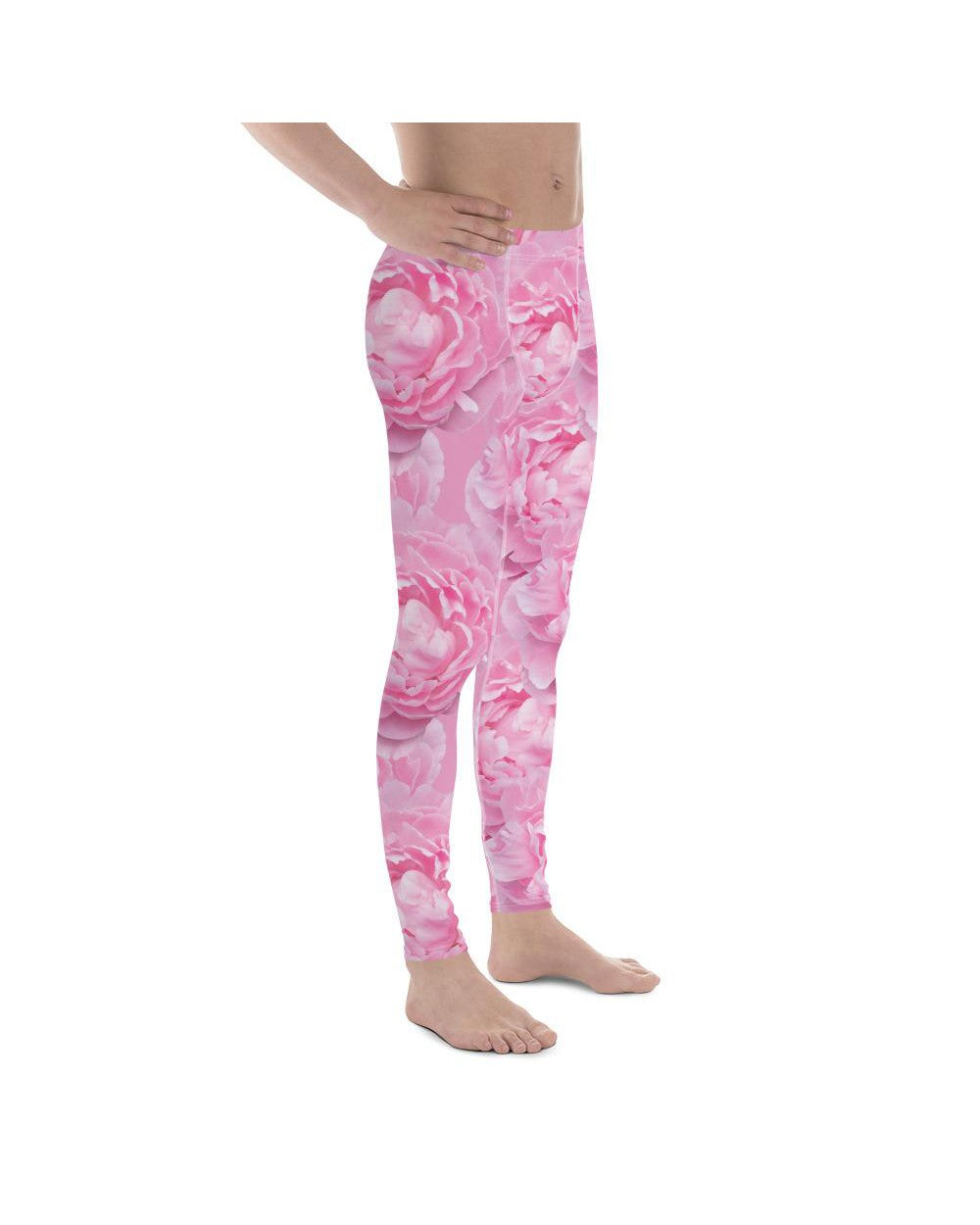 Mens Leggings Workout Peony Flower Meggings Pink/White | Gearbunch.com